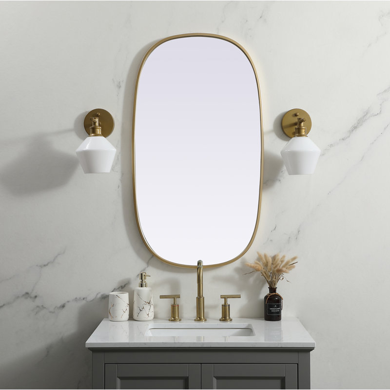 Sabine Metal Curved Oval Wall Mirror, 36" x 20", Brass