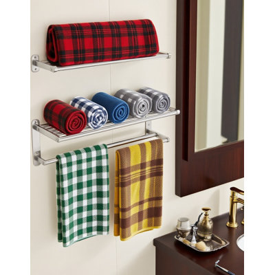 Stainless Steel Towel Rack For Bathroom - 2-Tier Wall Mounted Towel Holder With Double Bar And Shelf, For Durable And Stylish Towel Storage