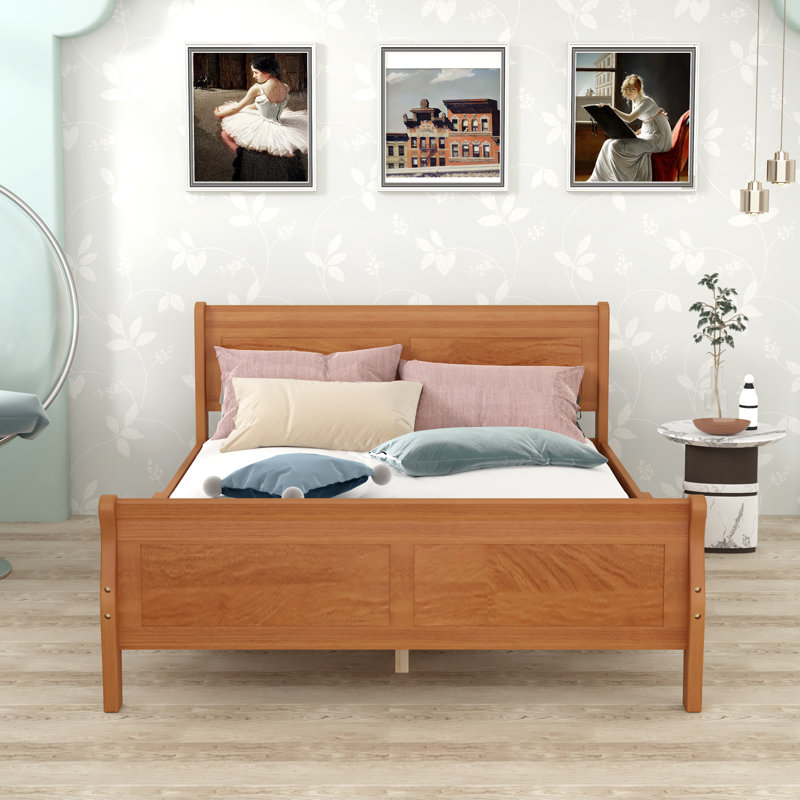 Lit plateforme en bois avec tête de lit, Chêne, Grand
