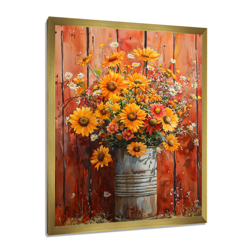 Sloan - impressions murales florales, H 32 po x l 24 po, Picture Framed, Doré