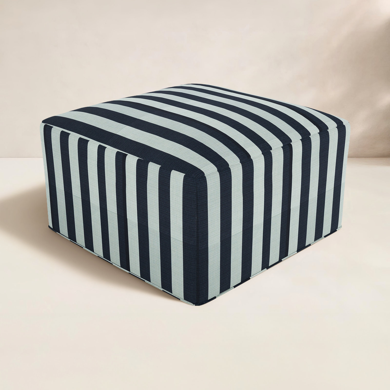 Praia Sunbrella® Patio Ottoman, Expressive Mist Striped Sunbrella®, 16" H x 29" W x 29" D