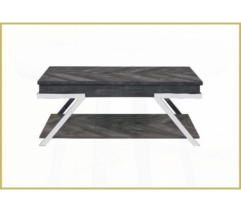 Table basse à plateau relevable gris Roma - plateau Silvershield® aspect bois résistant aux égratignures, rangement peu encombrant