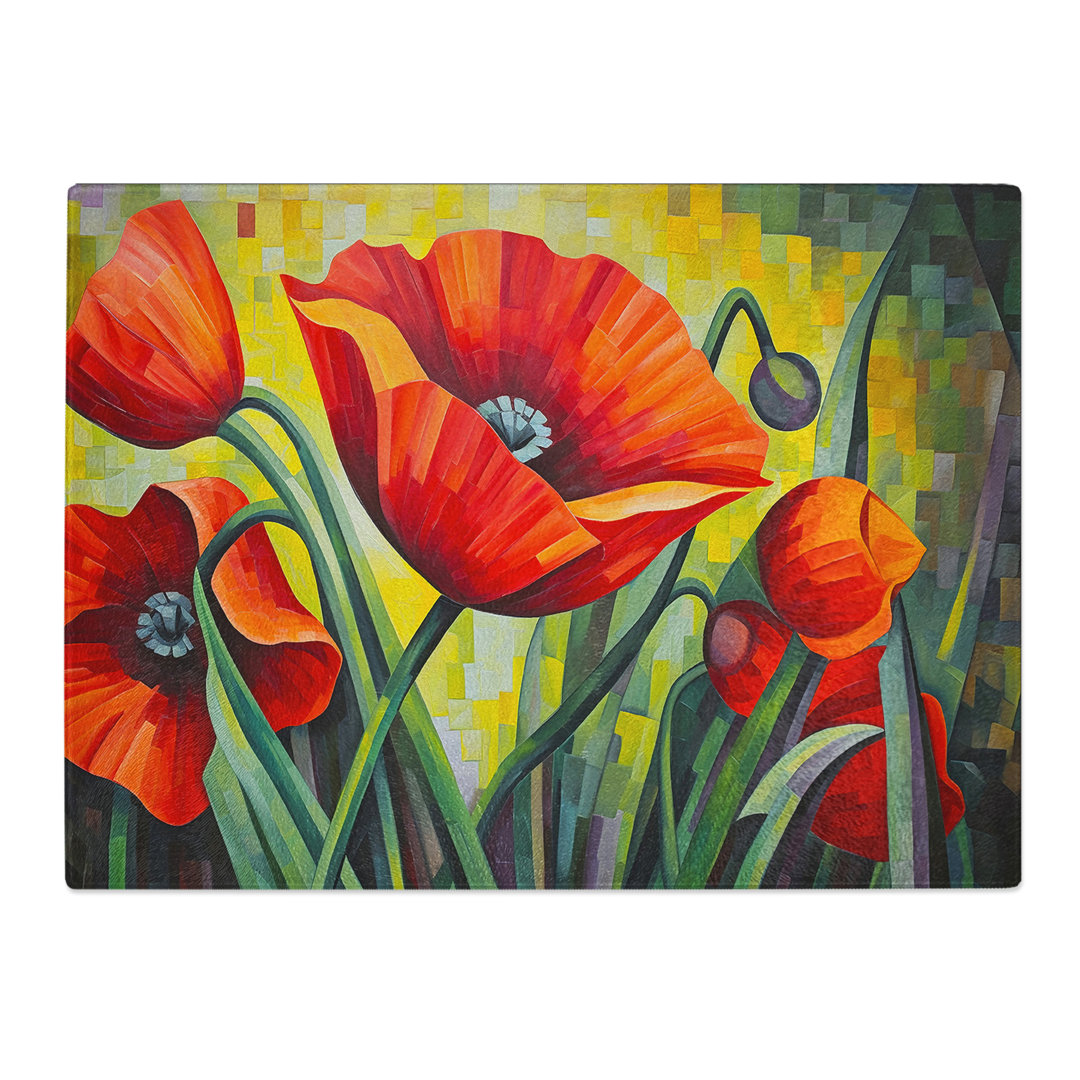 Poppy Flower Cubism  Glass Chopping Board