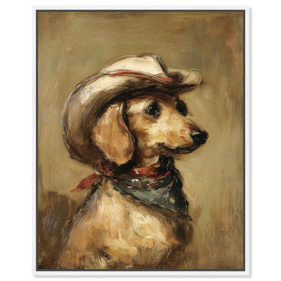 "Cowboy Dachshund I", impression murale sur toile par Art Remedy, cadre blanc, 24 x 30