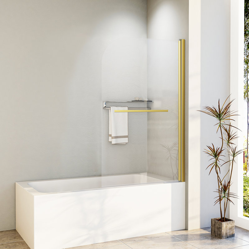 31"W x 55"H Brushed Gold Frameless Tempered Glass Bathtub Door