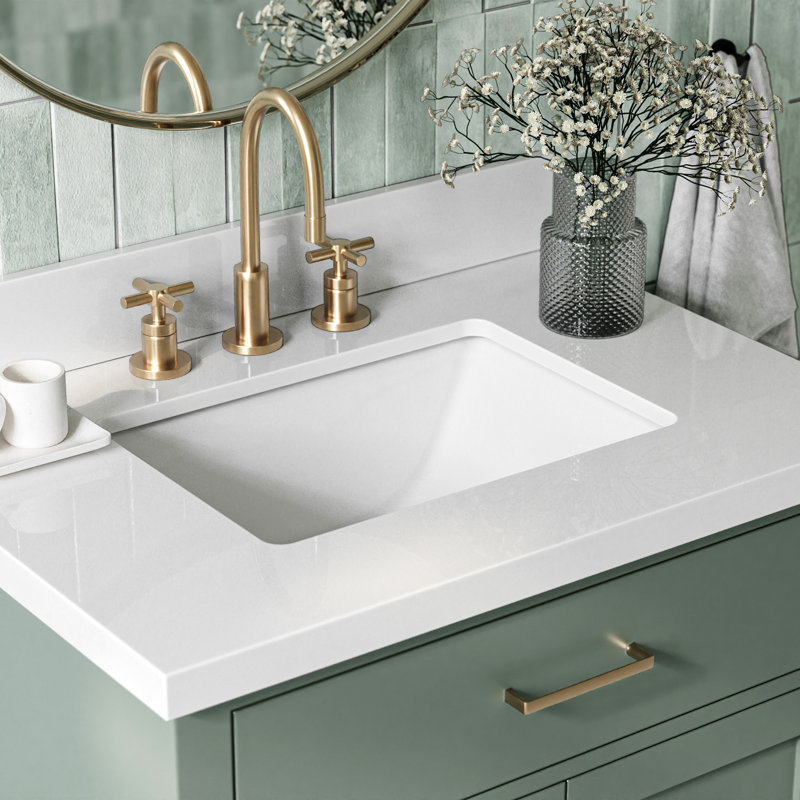 Meuble-lavabo simple 30 po en bois massif avec plateau en quartz 1,5 po Thornaby, Forme rectangulaire