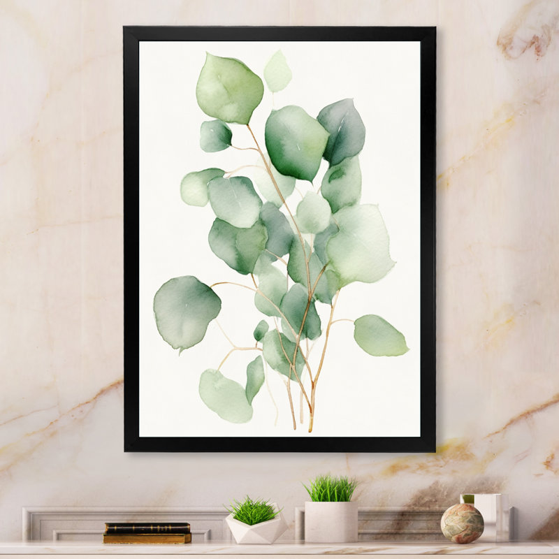 «White Green Minimalisme Eucalyptus Essence V» sur toile, Cadre photo noir, H 40 po x l 30 po x P 1 po