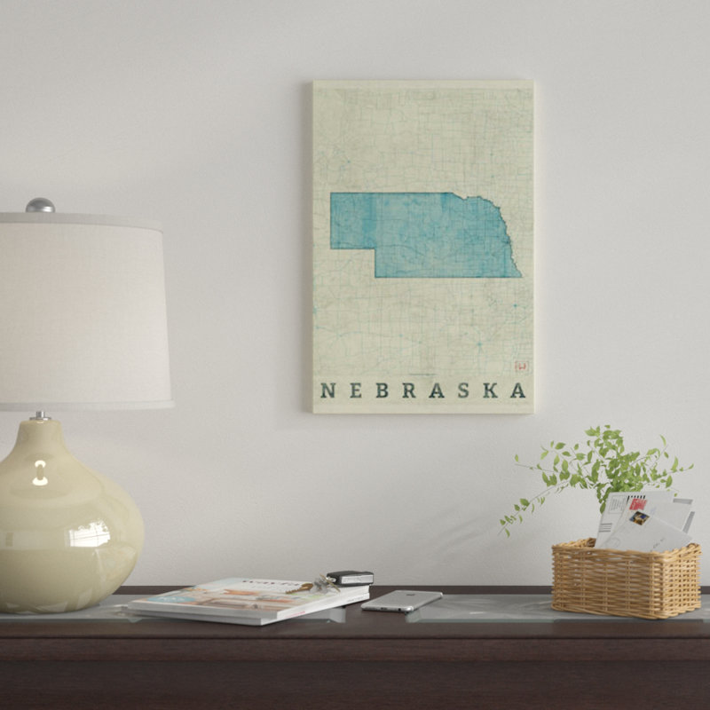 « nebraska map », impression sur toile, H 12 po x l 8 po x P 0,75 po, Toile tendue, Pas de tapis