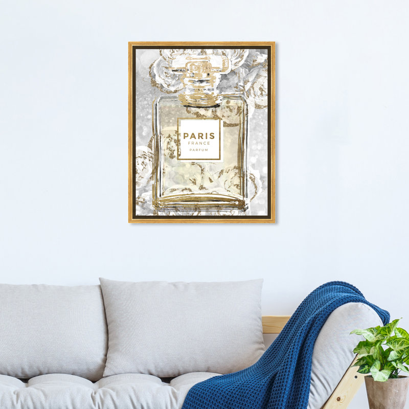 Fashion and Glam Floral French Perfume Gray Perfumes - reproduction d'art sur toile, H 20 po x l 16 po x 1,5 po