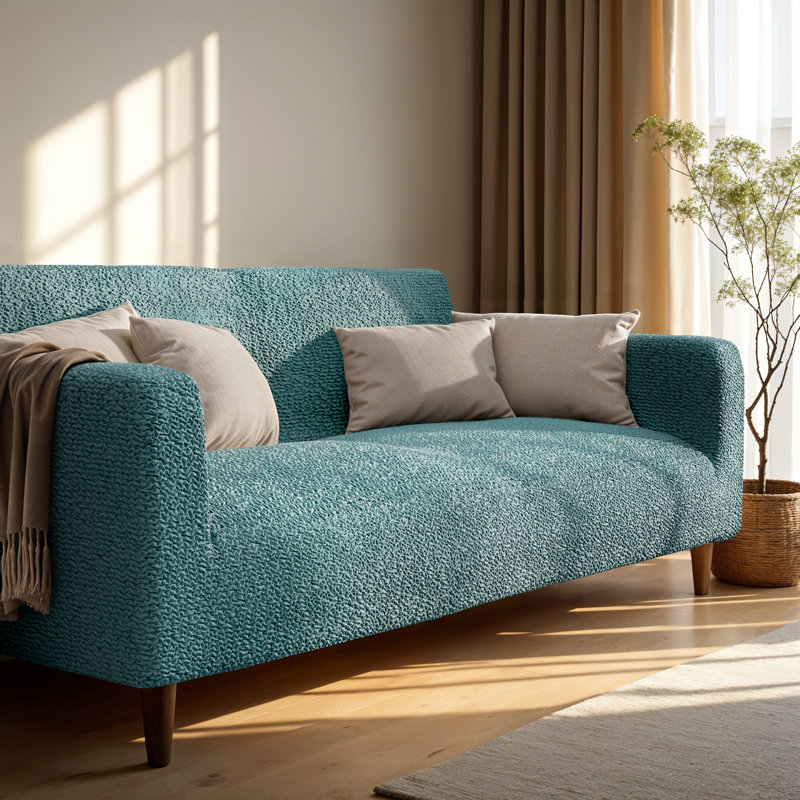 Stretchy Slipcover for Sofa – Machine Washable & Furniture Protector - Comfort Collection, 35" H x 60" W x 40" D, Teal 
