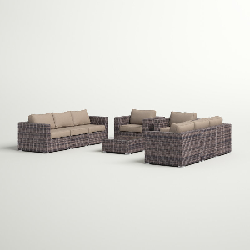 Lazaro 8-Person Patio Seating Group with Sunbrella Cushions, Beige, Espresso
