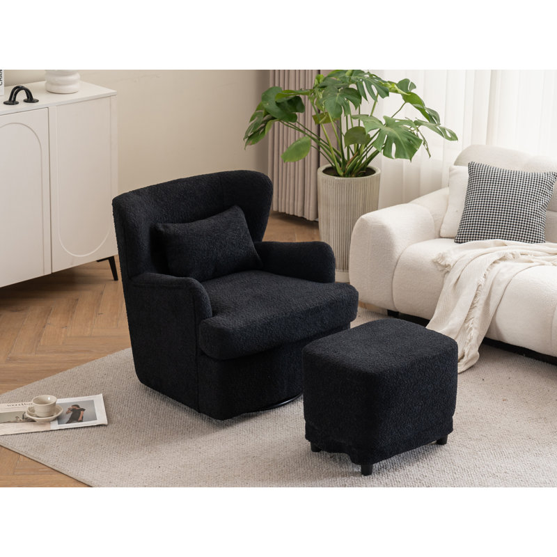 Fauteuil rembourré pivotant avec repose-pieds, Ours en peluche noir