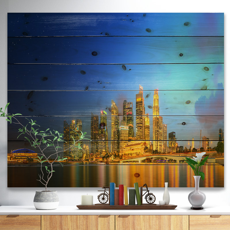 «Singapour horizon et marina bay», impression, Bois, H 36 po x l 46 po x P 1,5 po