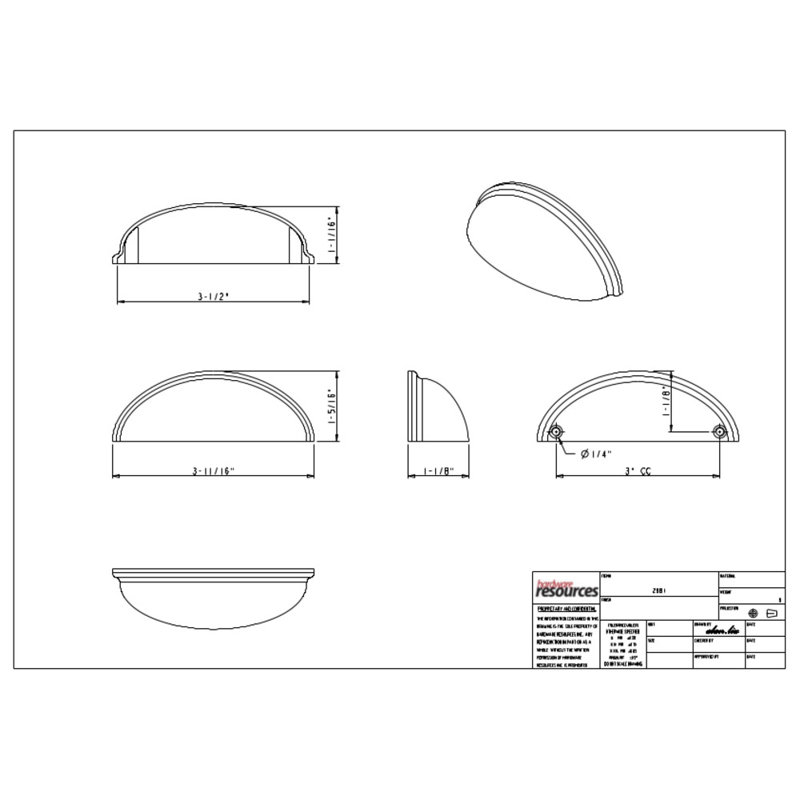 Florence 3" Center to Center Cup/Bin Pull, Dark Bronze