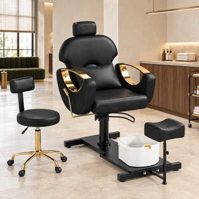 Fauteuil de pédicure avec bain de pieds massant, fauteuil de spa pivotant à 360° - Noir/Or