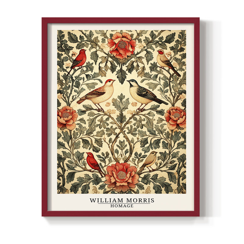 WM MORRIS Series CDXXIV Framed Print - Solid Wood, H 11 po x l 9 po, Rouge
