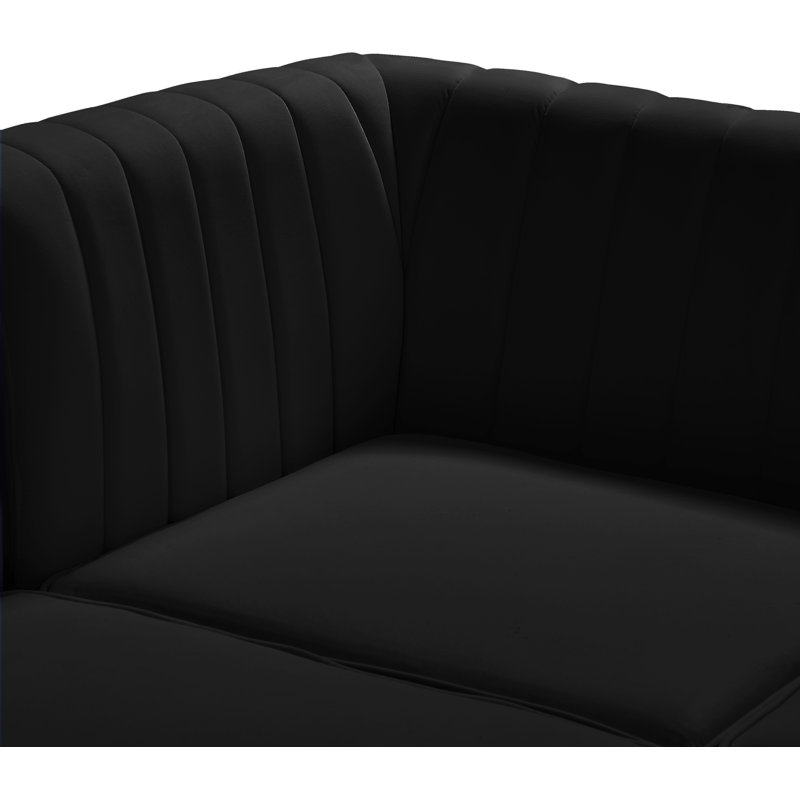 Enson Velvet L-Shaped Sectional Reversible, Black Velvet