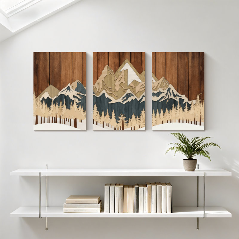 «Landscape & Nature Mountain Forest Reflection Wood», ensemble de 3 impressions sur toile, H 18 po x l 36 po