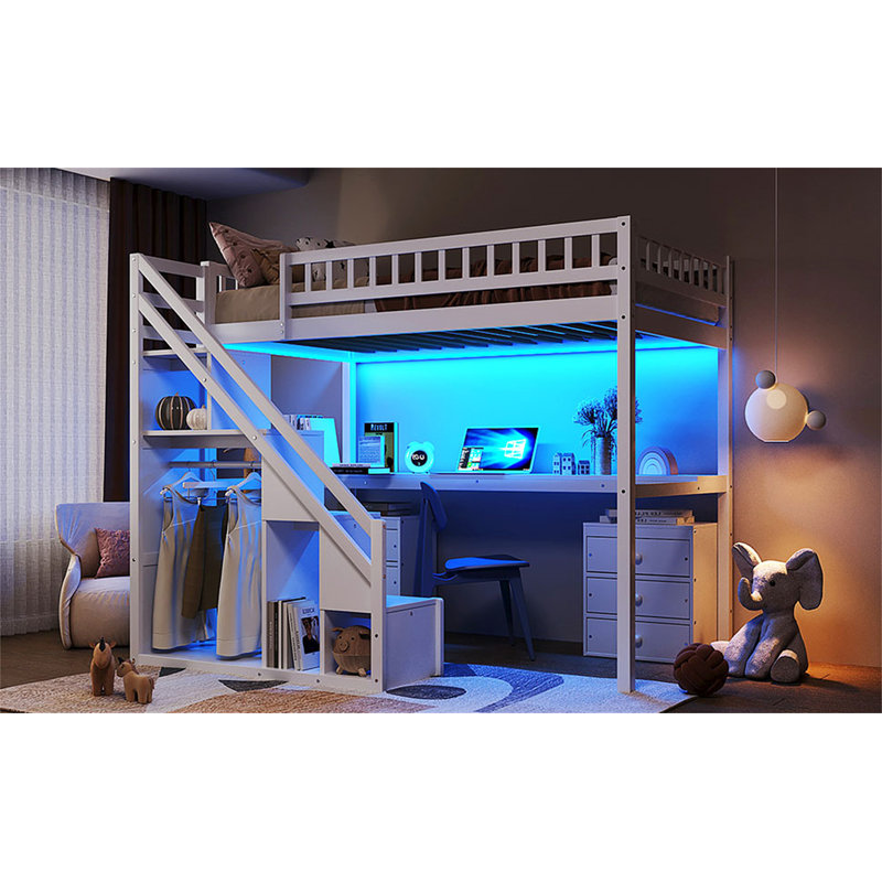 Lit mezzanine avec deux commodes, Lit simple, Blanc