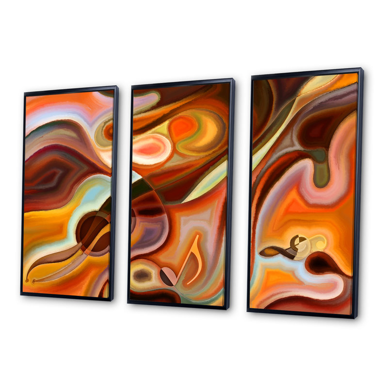 Music Dreams - Ensemble de 3 reproductions d'art encadrées sur toile abstraites, H 20 po x l 36 po x P 1 po, Noir