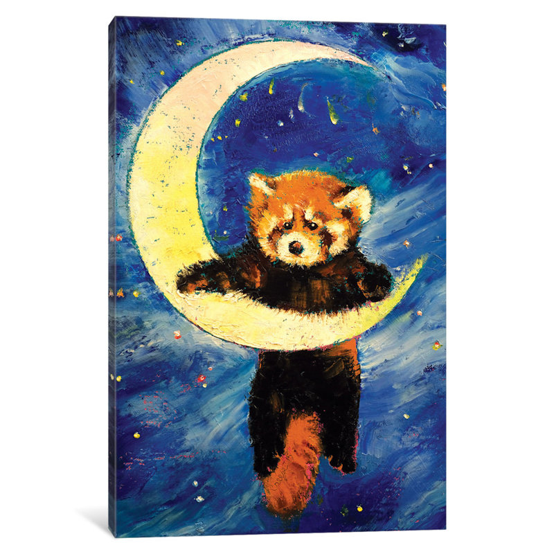 « red panda stars », peinture sur toile tendue, H 24 po x l 16 po x P 1 po, Papier d'art encadré noir, Blanc