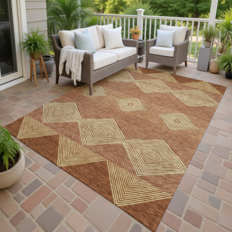 Machine Washable Indoor/Outdoor Chantille ACN2545 Geometric Rug, Paprika, 5' x 7'6"