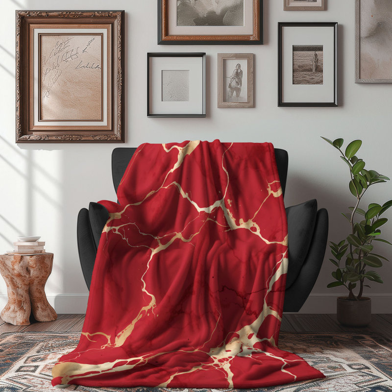 Marble Red - 1 Piece Premium Blanket, 50" W x 60" L