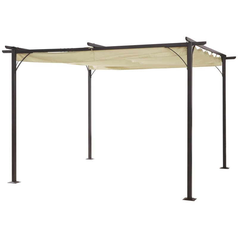 Beige 11.5' x 11.5' Retractable Steel Frame Pergola Canopy