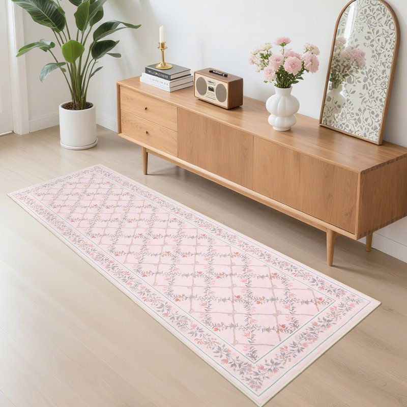 Modern Machine Washable Area Rugs Diamond Floor Mats with Non-Slip Backing, Non-Shedding Floral Print Accent Rug, Foldable Soft Low Pile Indoor Carpet