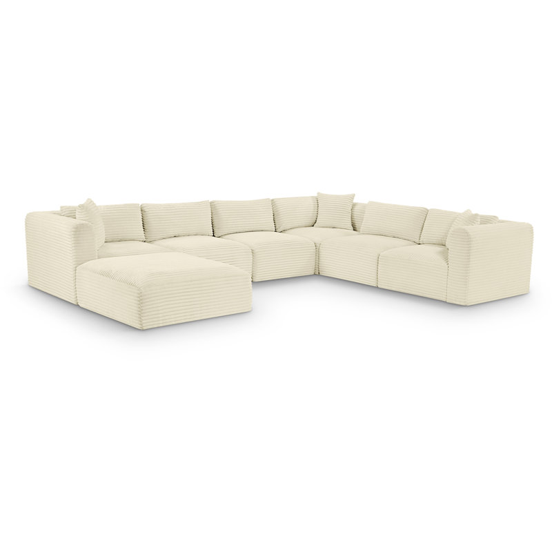 Canapé modulaire Carmean, Velours côtelé texturé crème, 3 Armless, 3 Corner, 1 Ottoman