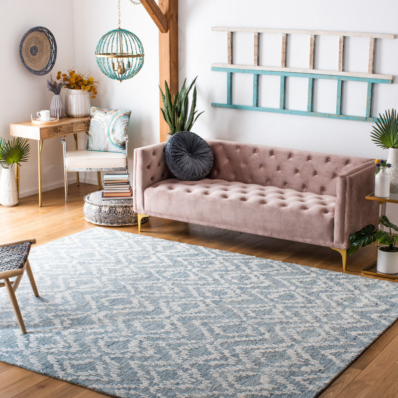 Metro Hand Tufted Wool/Cotton Ikat Rug in Blue/Ivory, Rectangle 8' x 10'