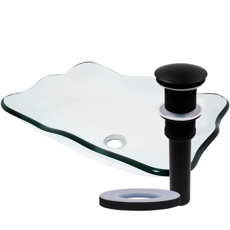 Novatto 15'' Clear Glass Oval Bathroom Sink, Clear, Brushed Nickel