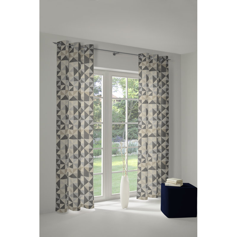 Vanesa Cotton Room Darkening Curtain Single Panel, 145 W x 175 D cm, Grey/Dim Grey/Dark Grey