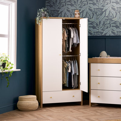 Nika Double Wardrobe - Oak & White