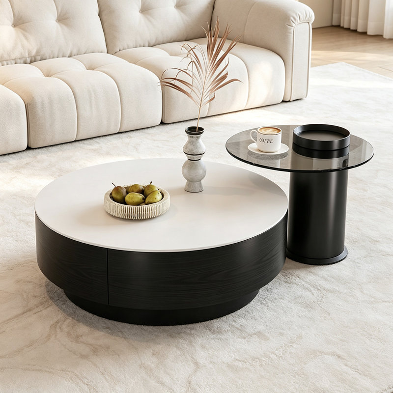 Sabang, 12.99" H x 27.55" W x 27.55" D, White/Black Top/Black Base, Flat