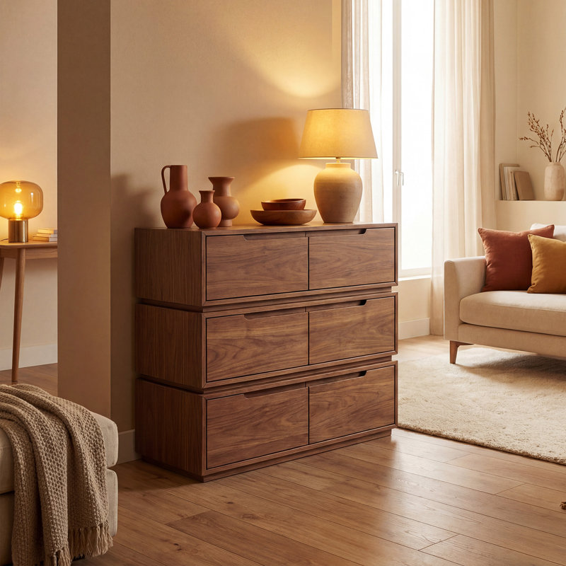 Commode de rangement moderne et minimaliste, Noyer, H 39,37 po x l 43,31 po x P 14,96 po