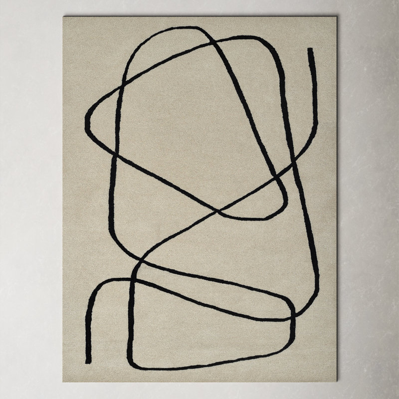 Modern Abstract Ivory Wool Hand-Tufted Area Rug 8' x 10'