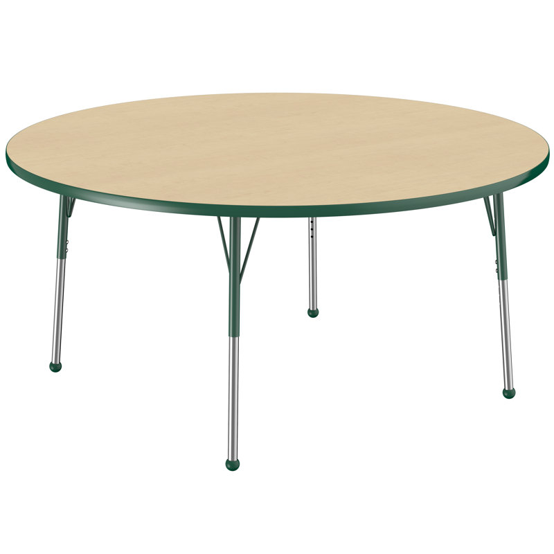 Table ronde à hauteur réglable, H 24 po x L 60 po x l 60 po, Érable / vert, Standard Ball Glide