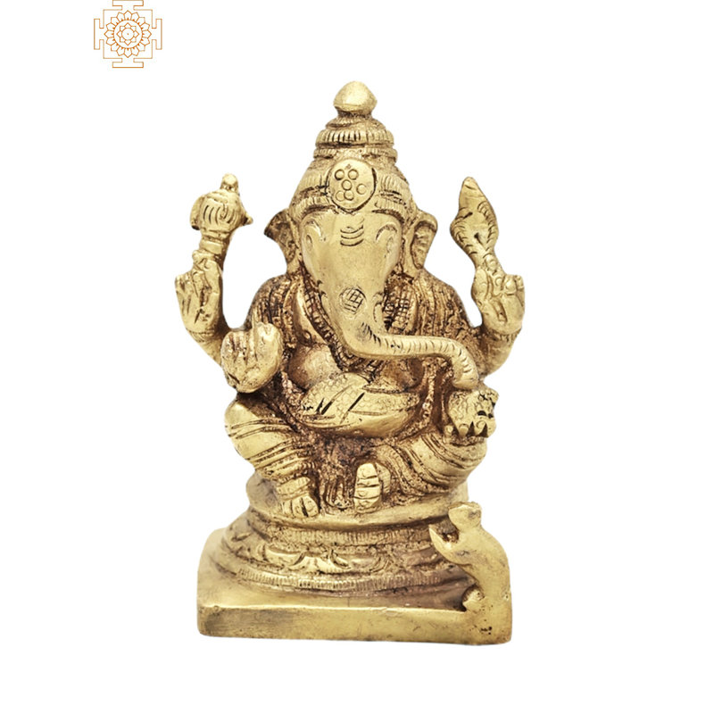 Figurine petite Bhawawan Ganesha assise sur un piédestal, Or