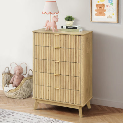 Fluted Fluted 5 Drawers Dresser for Bedroom, 47" Tall Modern Chest of Drawers, Wood Drawer Organizer for Clothes, Entryway, Hallway, Nursery or Living by George Oliver