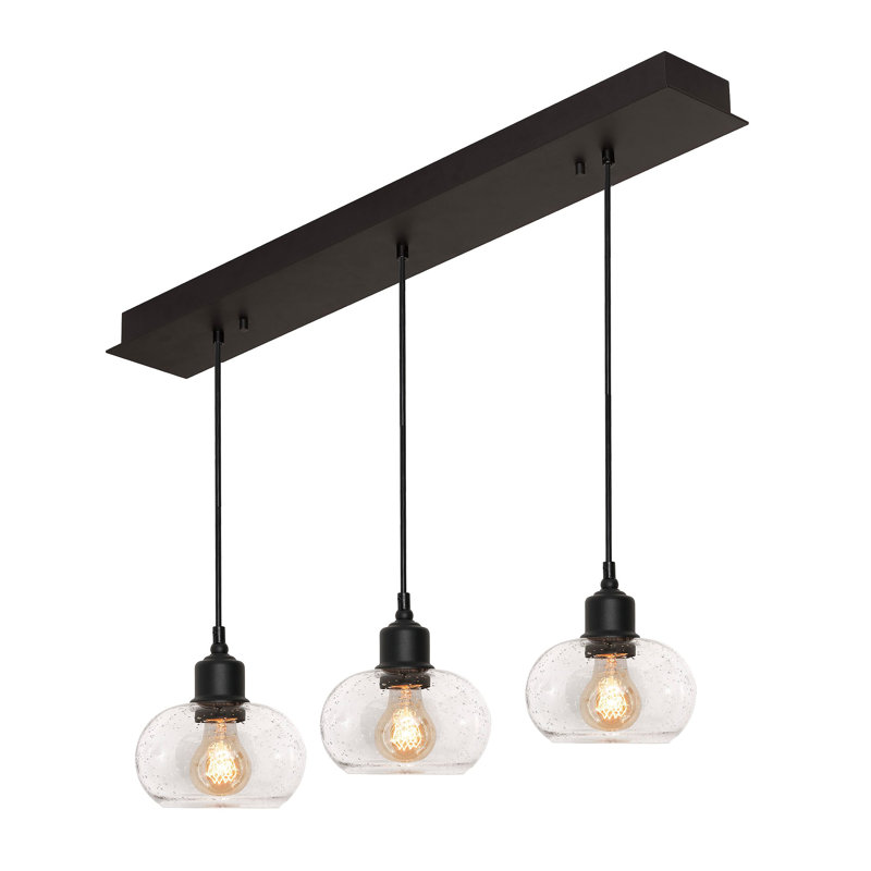 3 - Light Kitchen Island Pendant, Black/Clear