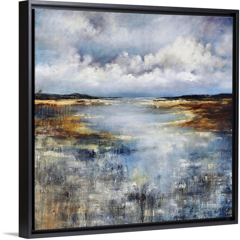 « calme stillation », peinture sur toile, H 25,7 po x l 25,7 po x p 1,75 po, Cadre flottant noir
