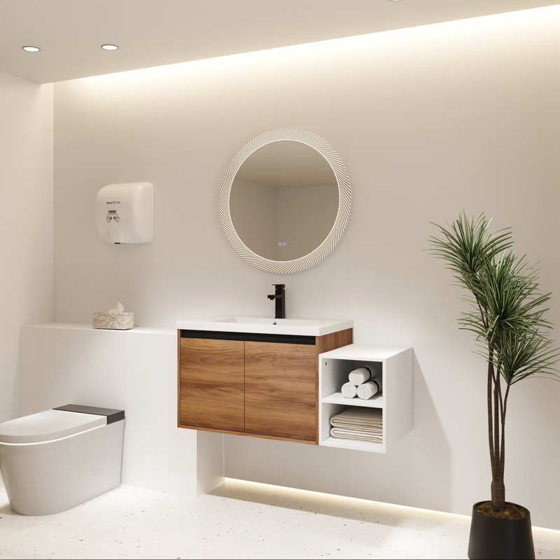 Meuble-lavabo mural avec lavabo en résine, une tablette et deux portes à fermeture en douceur, 42"