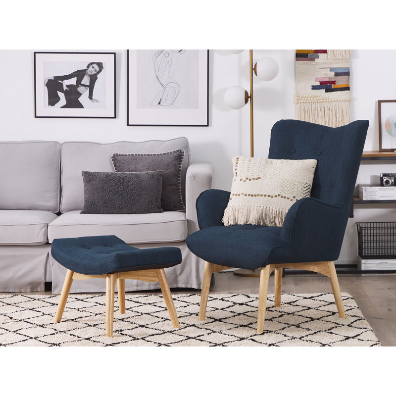 Linda Upholstered Armchair with Footstool, Dark Blue