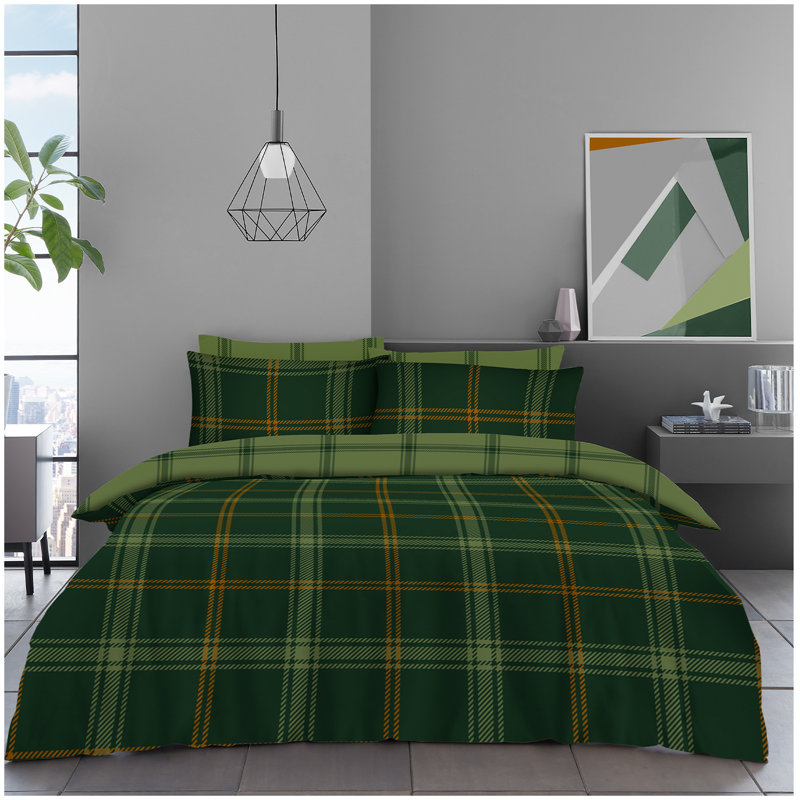 Big Check Polycotton Complete Bedding Set with Duvet Cover Matching Fitted Sheet & Pillowcases Soft Easy Care Bedding