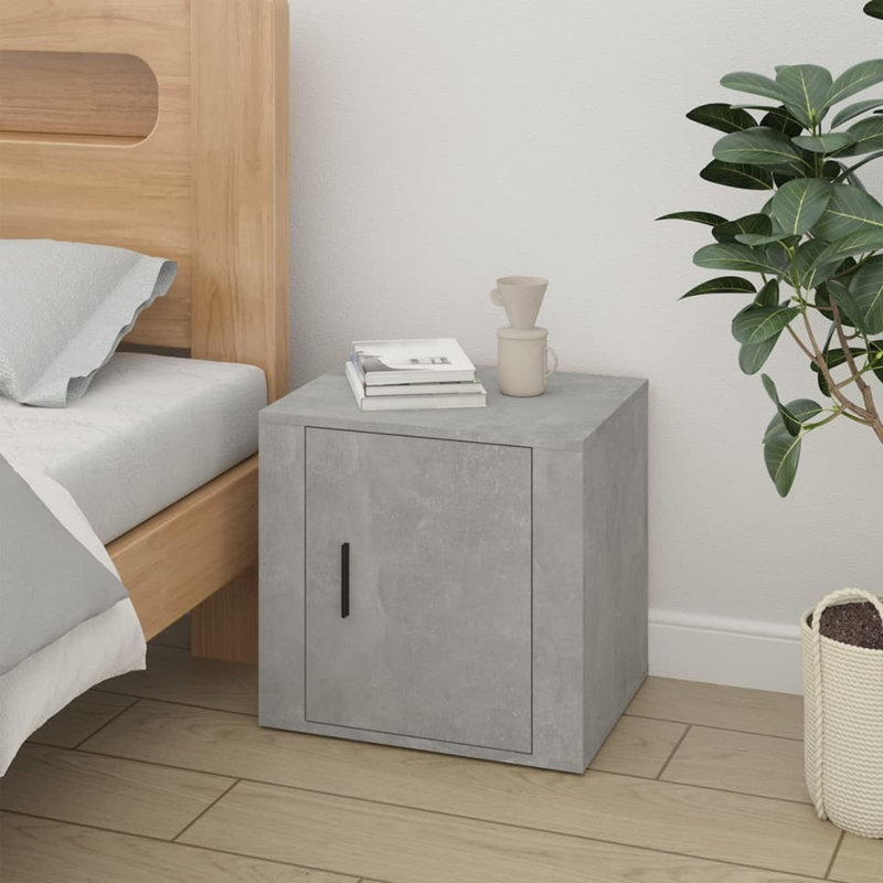 Kenetta 50cm W Manufactured Wood Bedside Table, Grey, 1