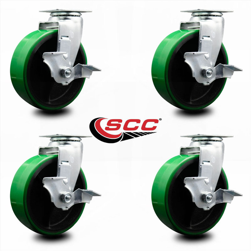 Roulettes pivotantes en poly sur fonte, Vert