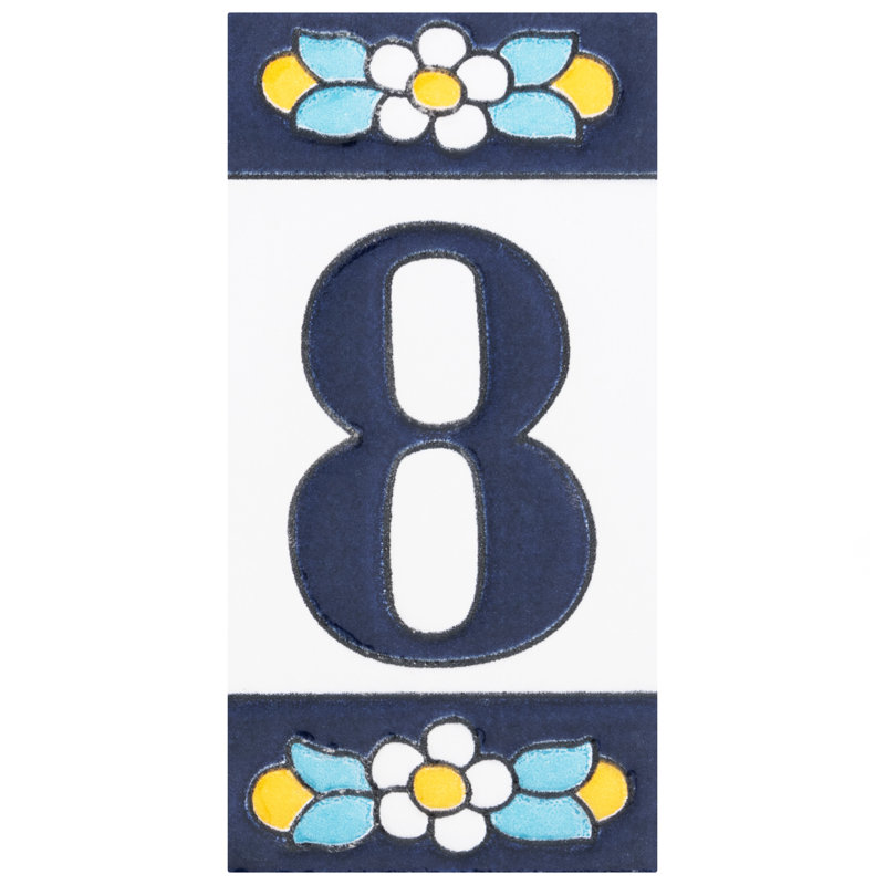 Sevillano 2.13" x 4.38" Ceramic Floral Address Number Wall Tile in White/Blue