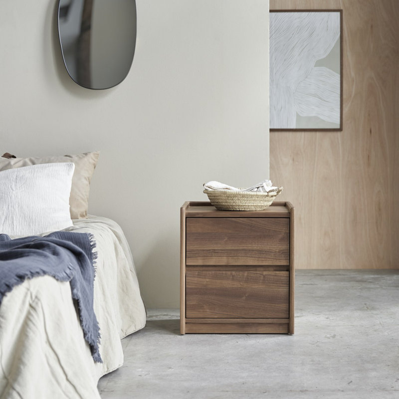 Arto 45cm W Solid Wood Bedside Table, Walnut