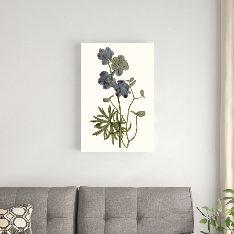 «Soft Blue Botanicals V» par Curtis - impression sur toile tendue, H 30 po x l 20 po